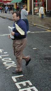 Clam crossing the road to distribute leaflets.